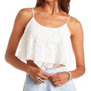 CHARLOTTE RUSSE SMALL WHITE LACE CROP TOP